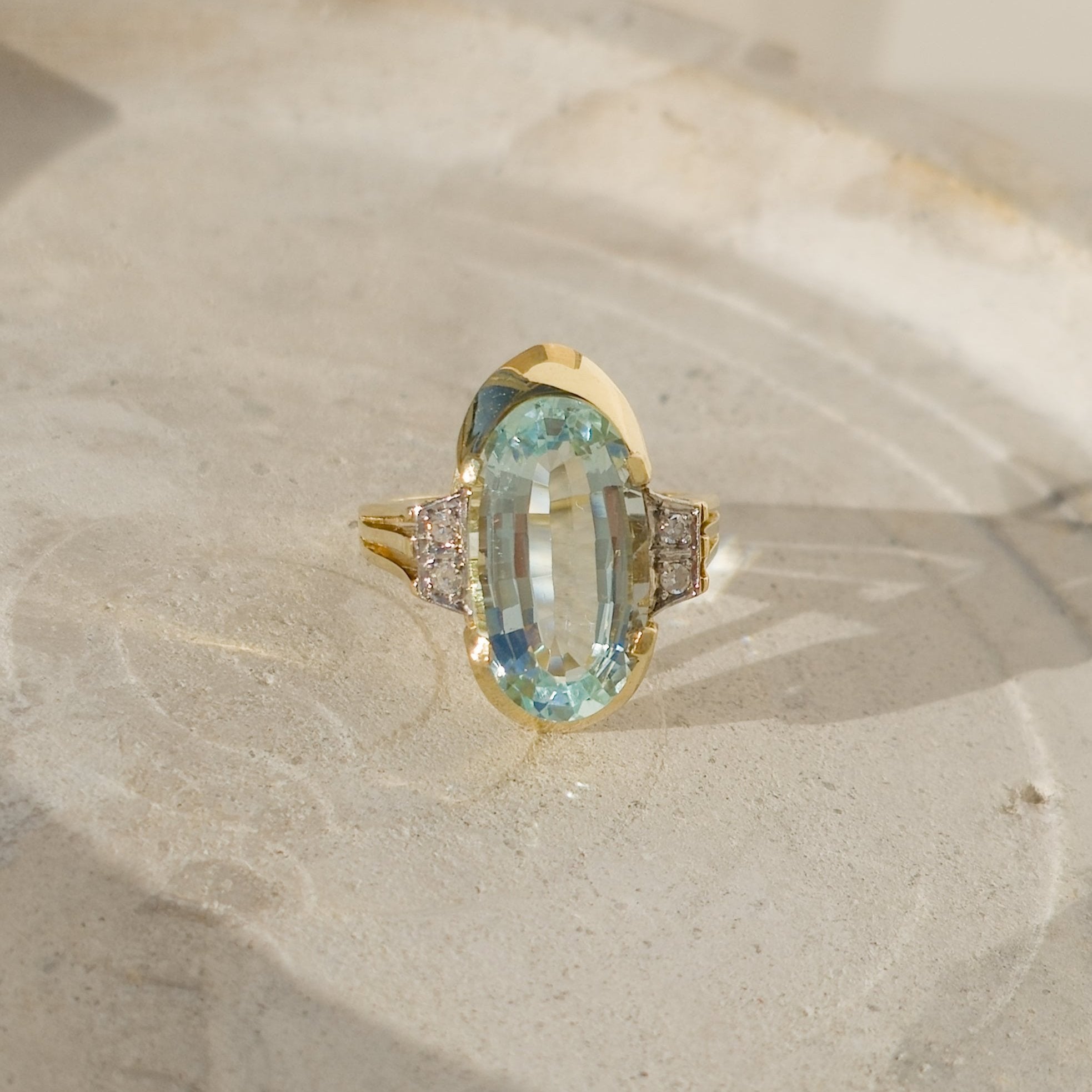 Ring Art Deko mit Aquamarin