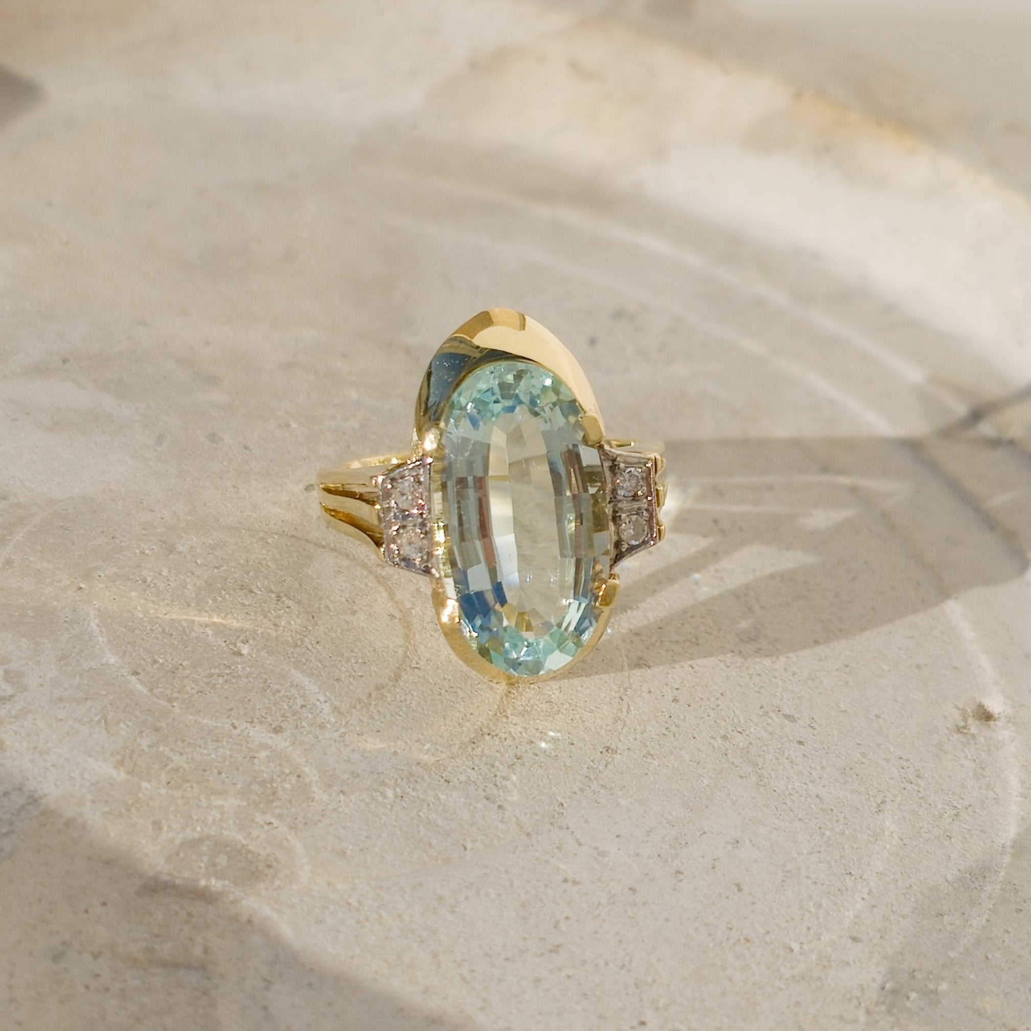 Ring Art Deko mit Aquamarin