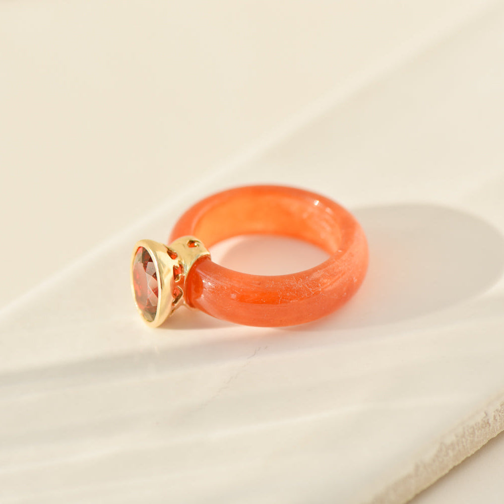 Vintage-Ring aus Carneol mit Granat & Goldfassung – Größe variabel