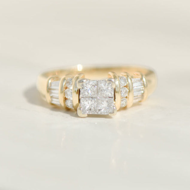 Bicolor-Vintage-Ring aus 14K Gelbgold mit 16 Diamanten – 90s Glam mit Struktur & Strahlkraft