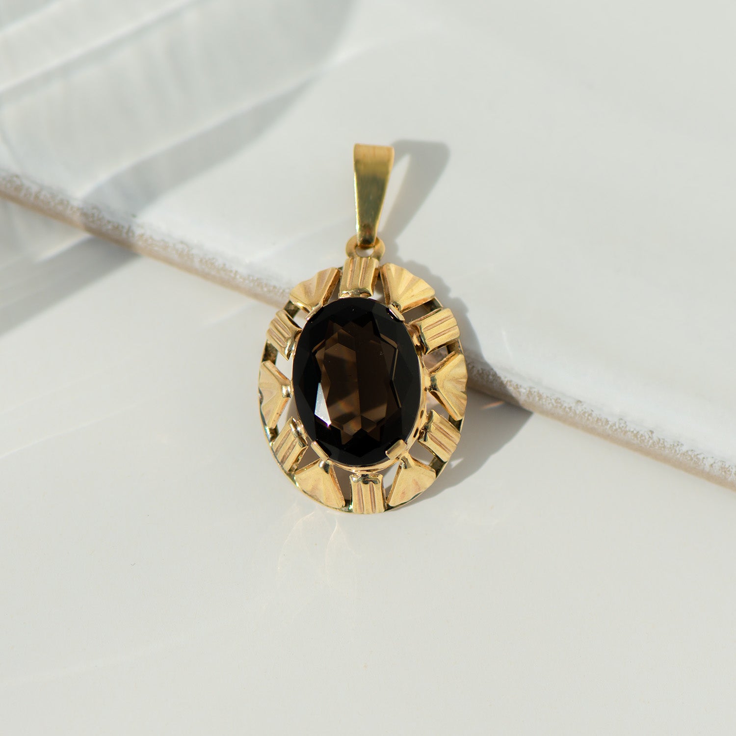 Vintage Rauchquarz Anhänger aus 8 K Gelbgold | Mid-Century Design ca. 1960er