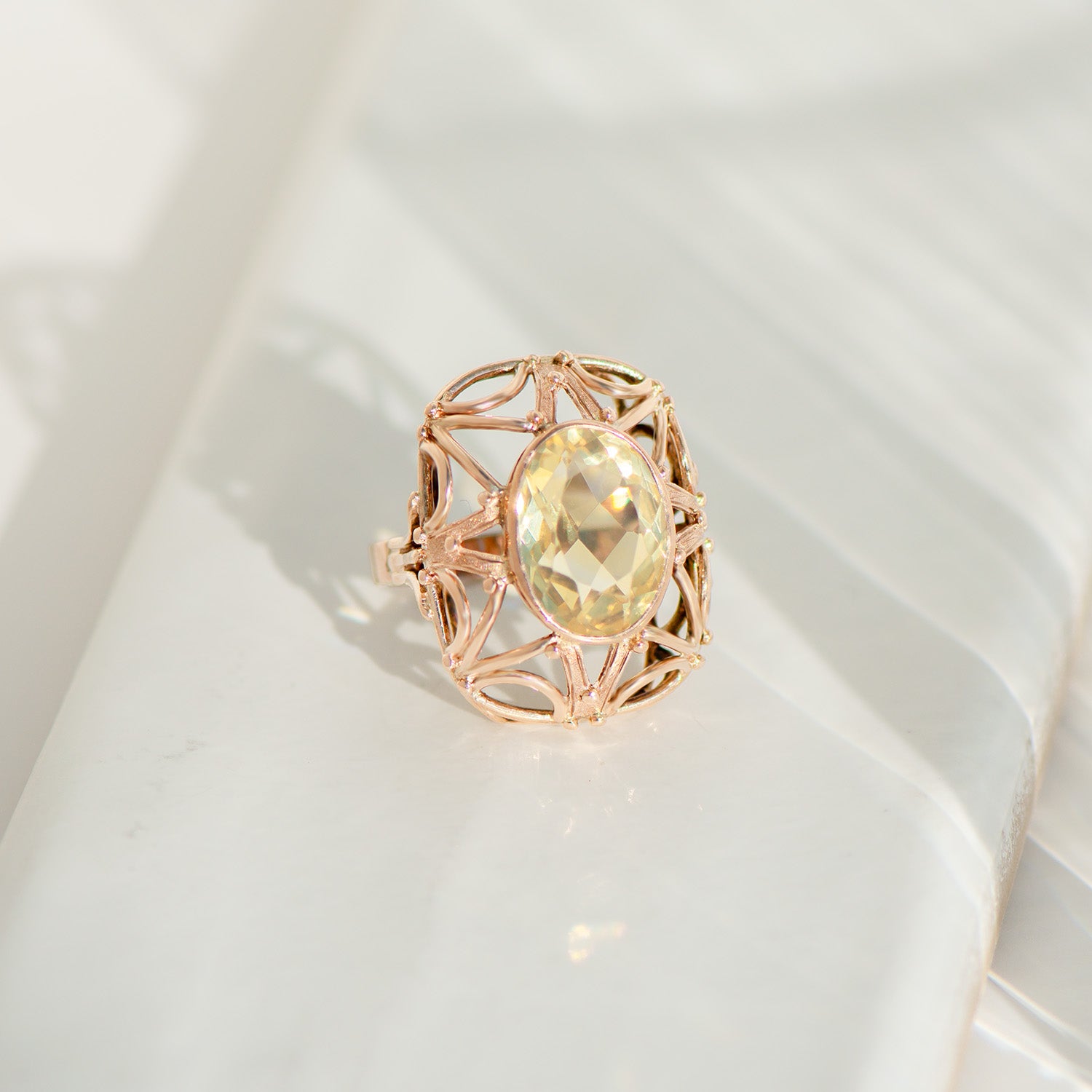 Antiker Citrin-Ring 8K Rotgold | Vintage Cocktailring 5 ct