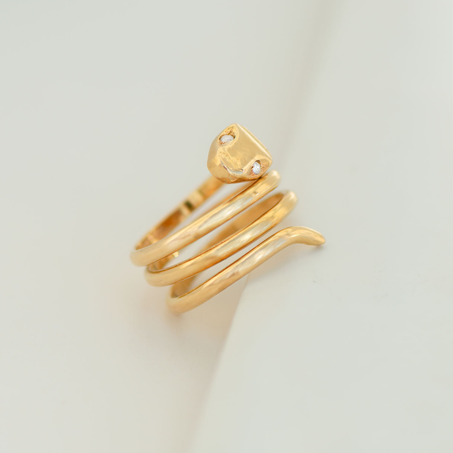 Vintage Schlangenring aus 750er Gelbgold – 18K, Diamant-Augen