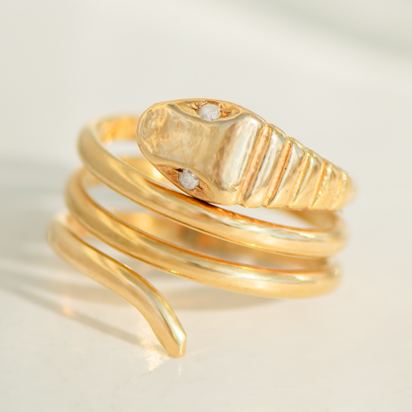 Vintage Schlangenring aus 750er Gelbgold – 18K, Diamant-Augen