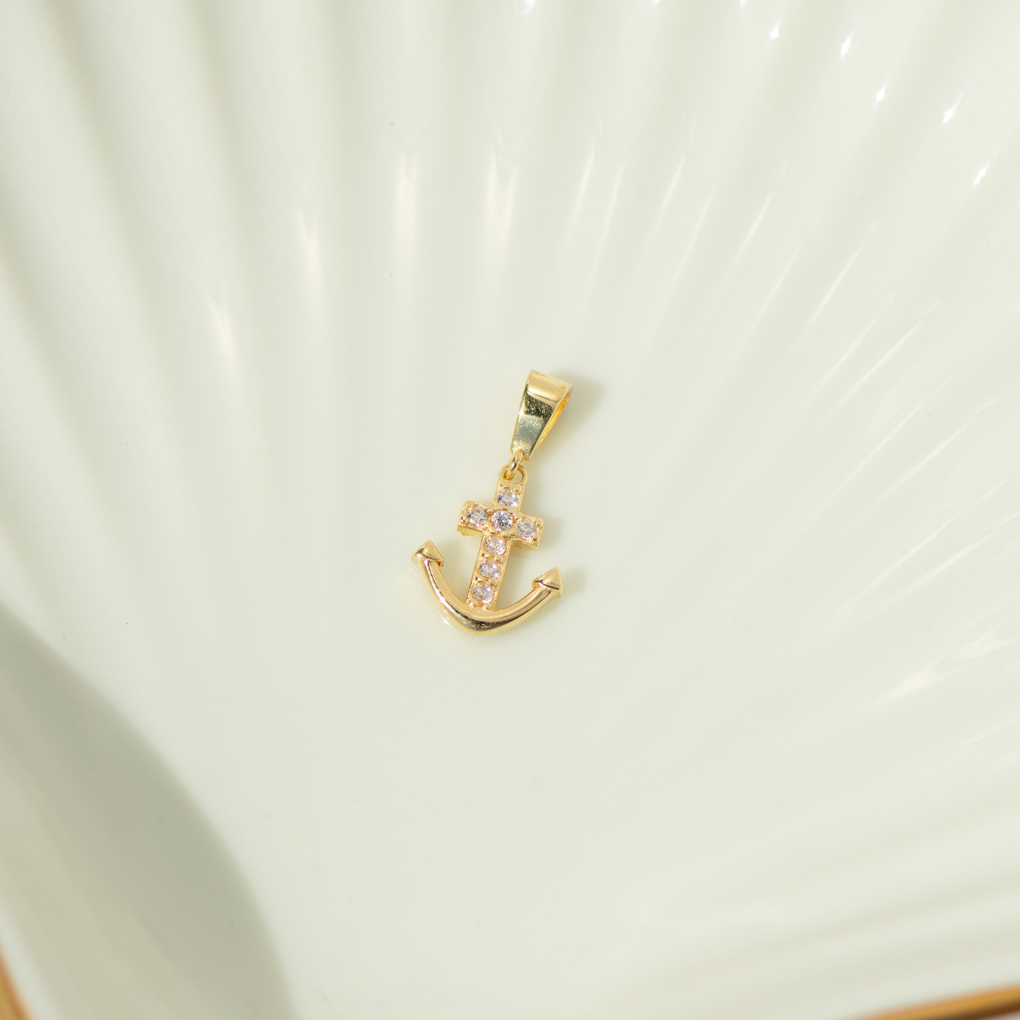 Anker Anhänger 18K Gelbgold Zirkone | Hoffnung & Halt - Honey Jewelry