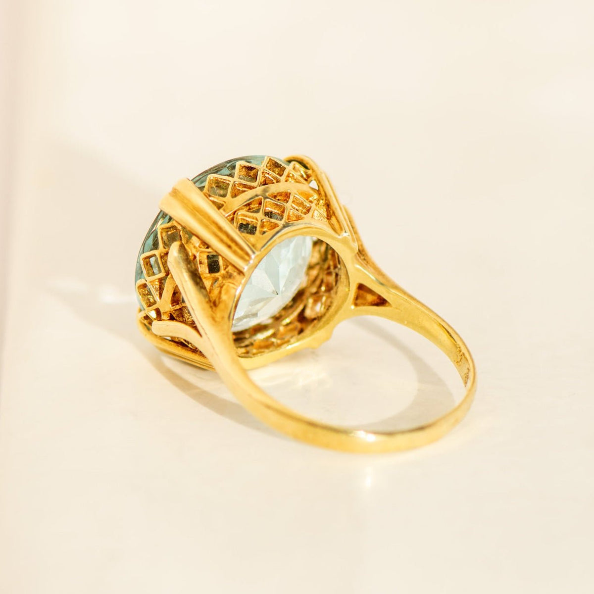 Aquamarin Cocktailring – 14K Gold Vintage 1960er - Honey Jewelry