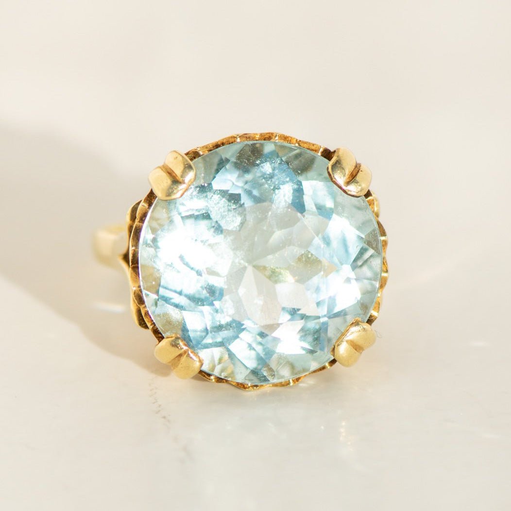 Aquamarin Cocktailring – 14K Gold Vintage 1960er - Honey Jewelry