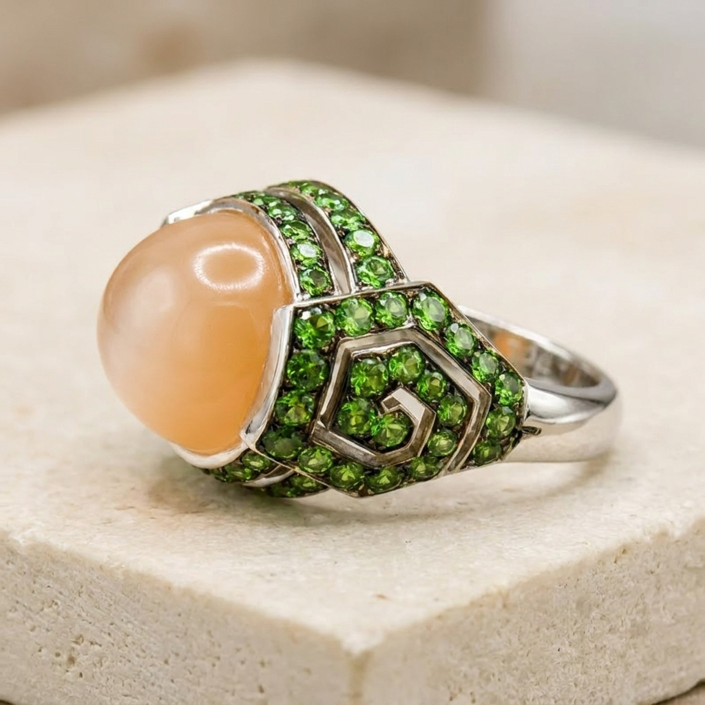 Rose quartz cabochon ring