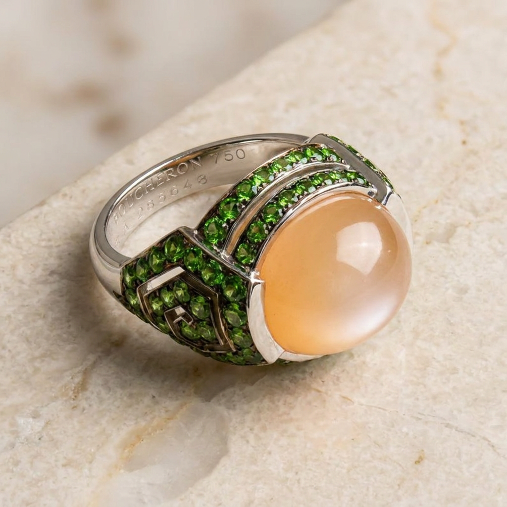 Rose quartz cabochon ring
