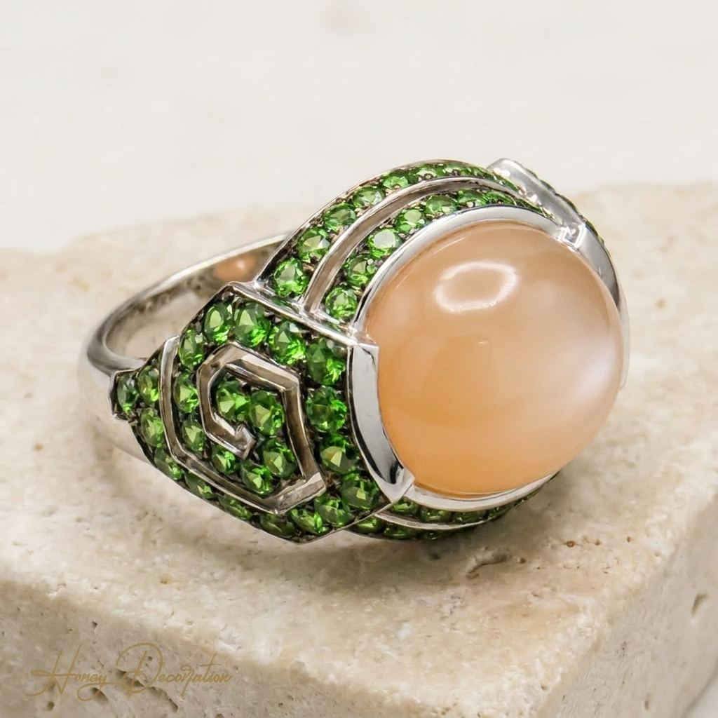 Rose quartz cabochon ring