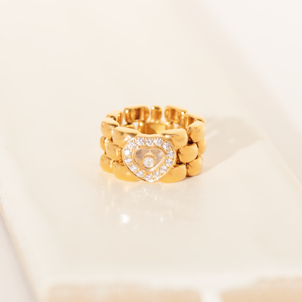 Chopard „Happy Diamonds“ flexibler Kettenring aus 18 Karat Gelbgold | 0,29 ct Diamanten | Größe 53 - Honey Jewelry
