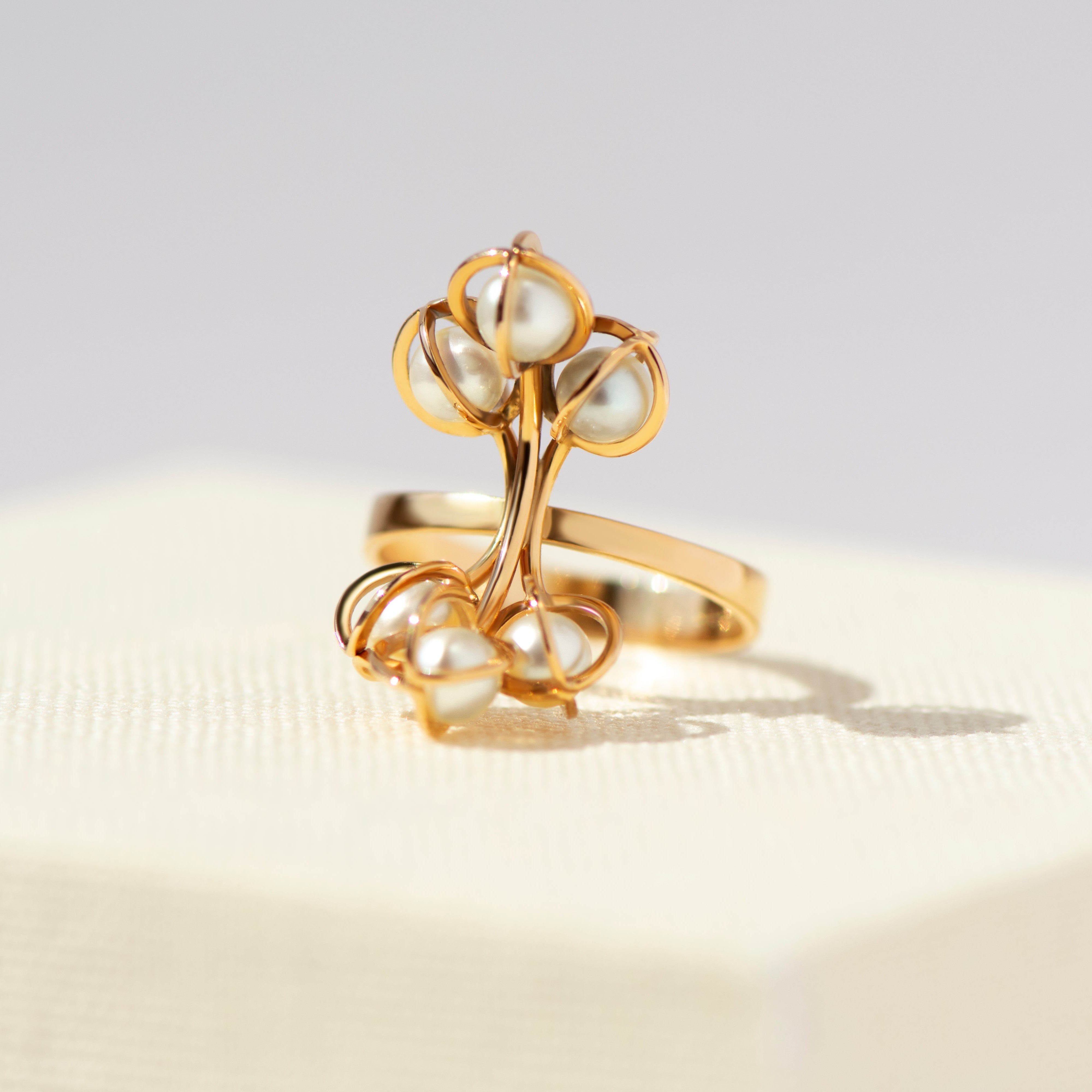 Perlenring 585er Gelbgold Salzwasserperlen Vintage