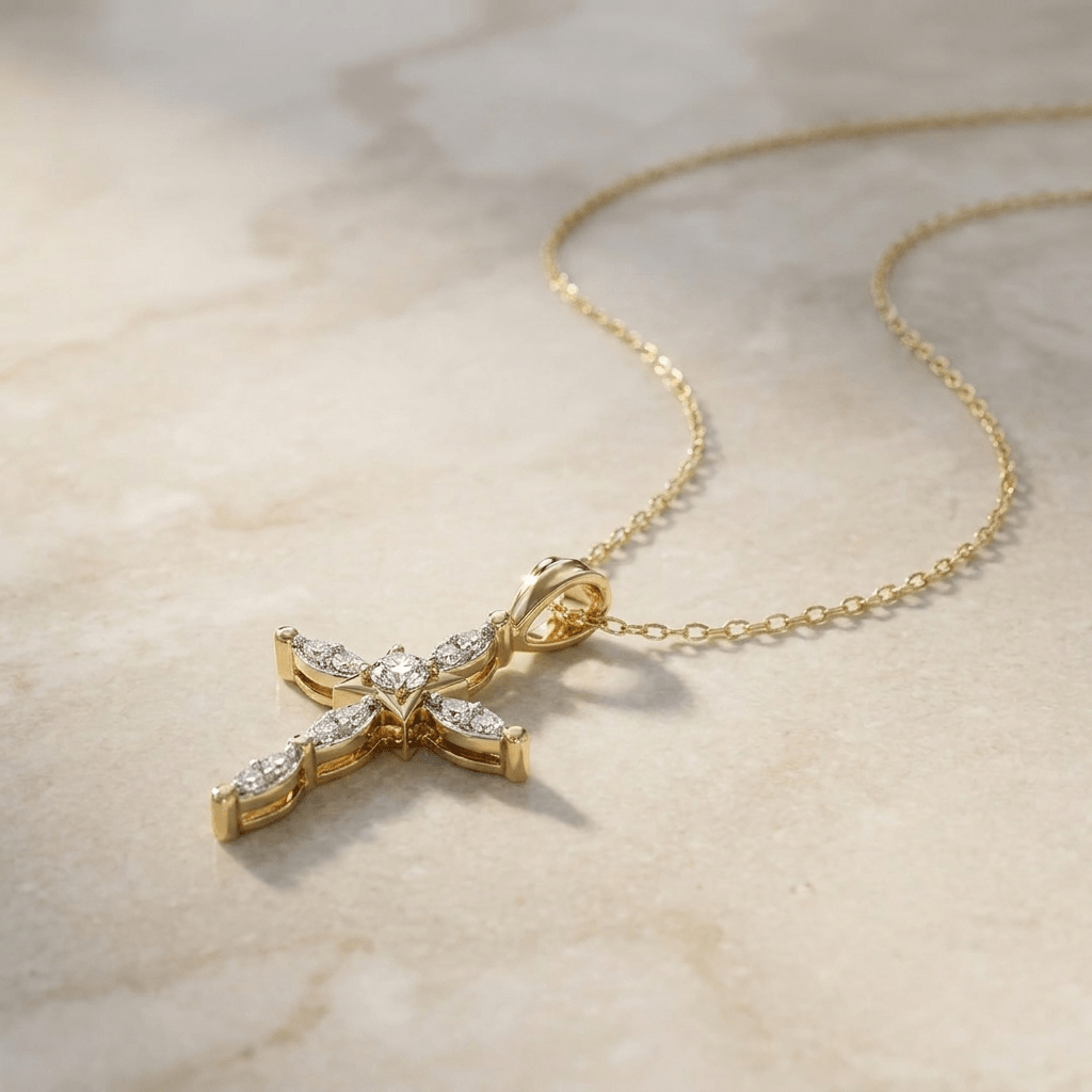 Feingliedriges Kettchen mit Kreuzanhänger und Diamanten - Honey Jewelry