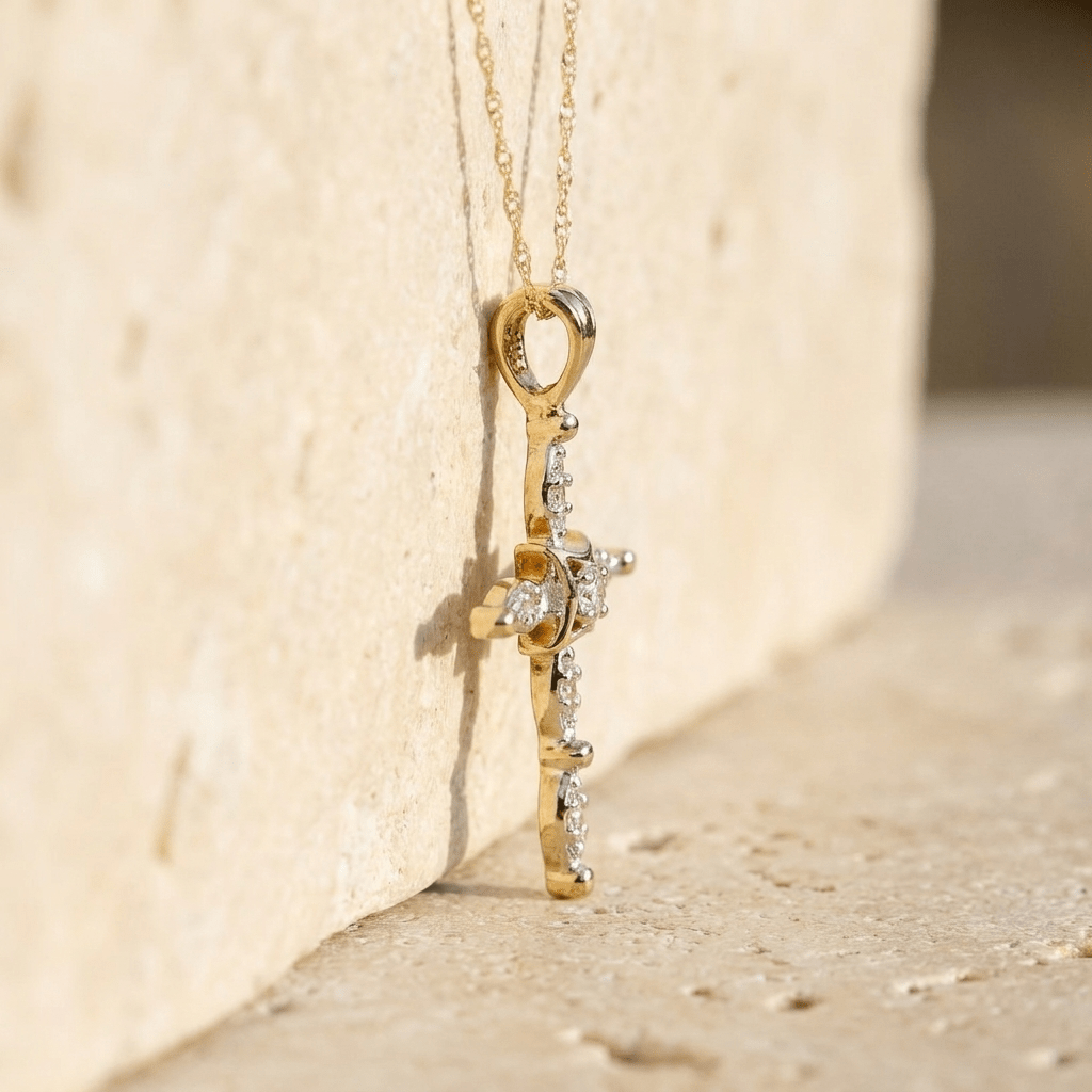 Feingliedriges Kettchen mit Kreuzanhänger und Diamanten - Honey Jewelry