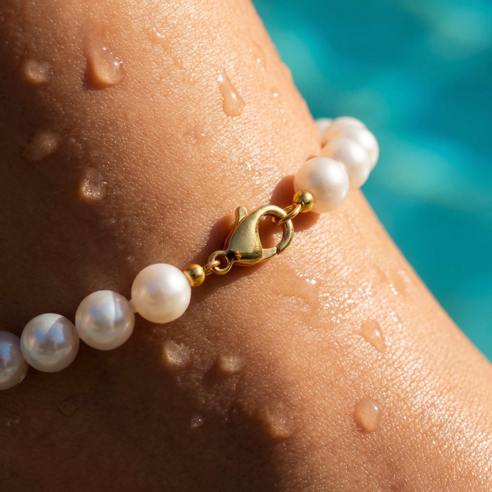 Fußkettchen aus Süßwasserperlen – klassisch weiß, 8 mm, neu geknüpft - Honey Jewelry