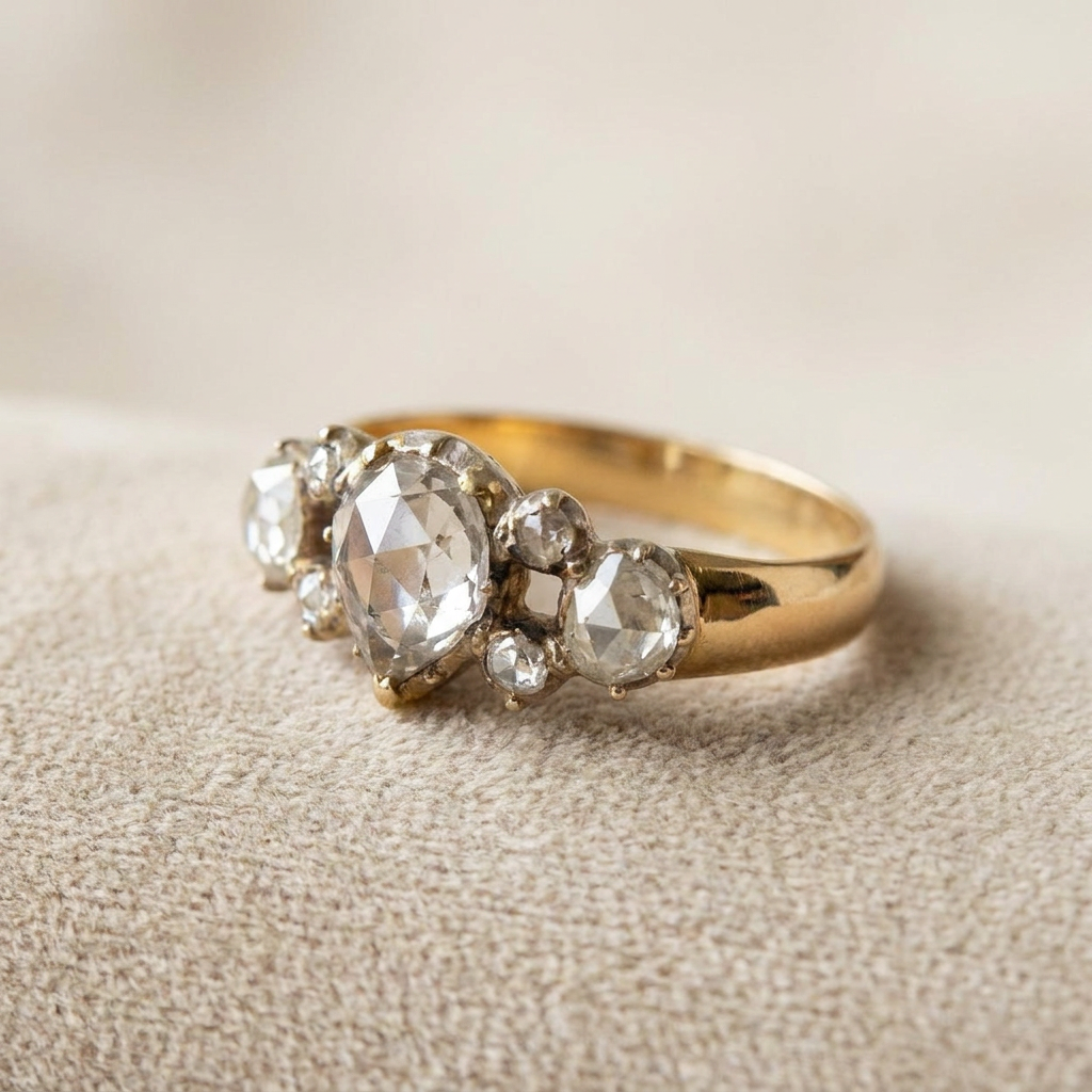Magnificent Art Nouveau ring with diamond in rose cut