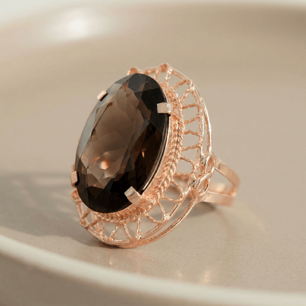 Jugendstil-Ring aus 14K Gold mit großem Rauchquarz - Honey Jewelry