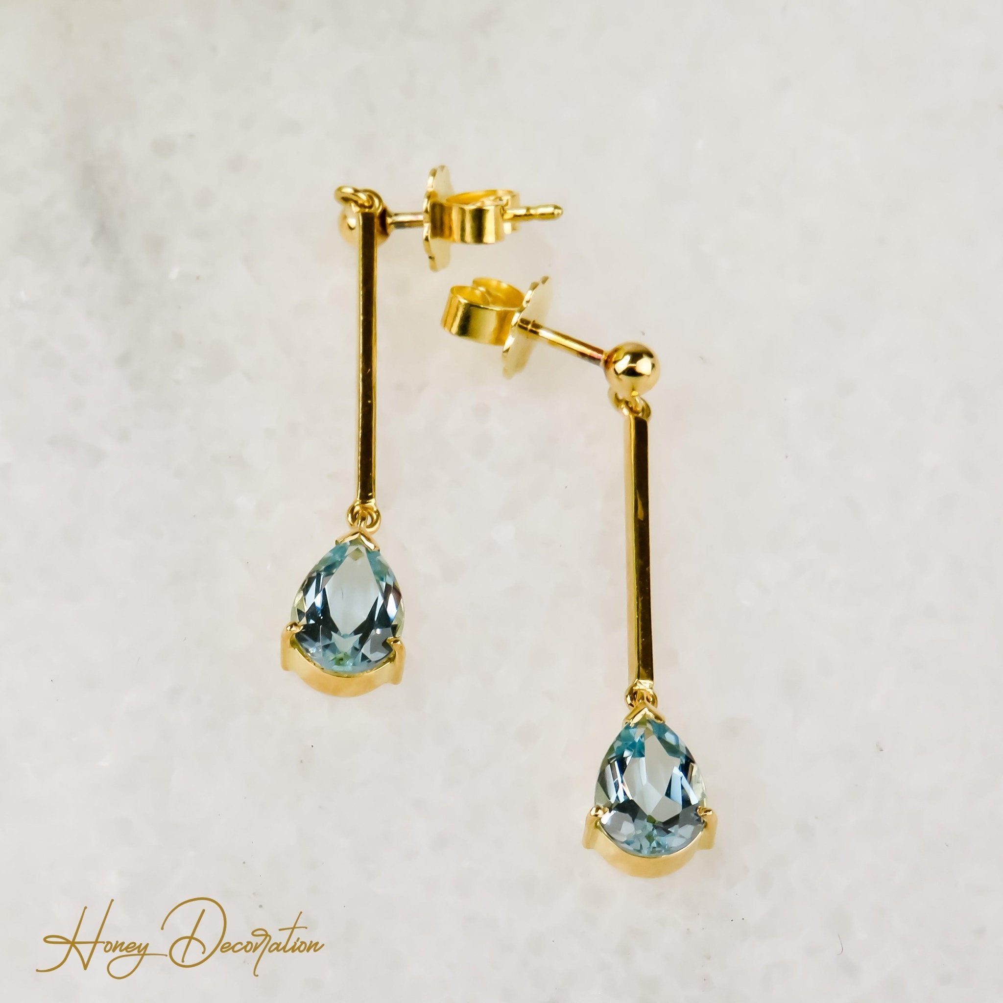 Lange Ohrhänger in 750er Gold, schlichte Schönheit - Honey Jewelry