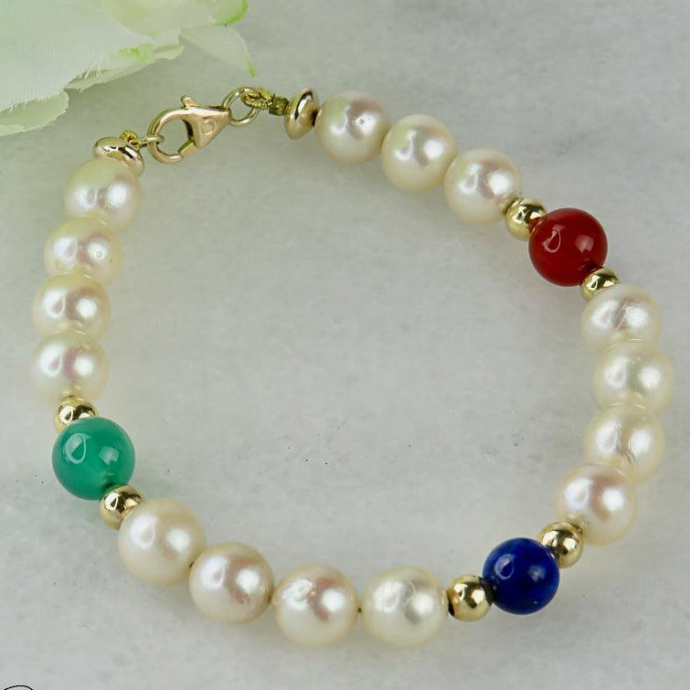Perlen Armband mit 14 Karat Goldkugeln und Halbedelsteinen - Honey Decoration