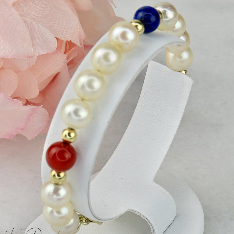 Perlen Armband mit 14 Karat Goldkugeln und Halbedelsteinen - Honey Decoration
