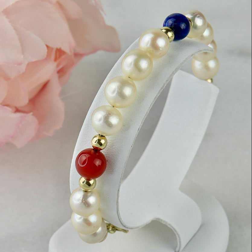 Perlen Armband mit 14 Karat Goldkugeln und Halbedelsteinen - Honey Decoration