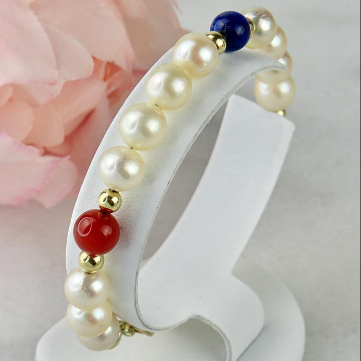 Perlen Armband mit 14 Karat Goldkugeln und Halbedelsteinen - Honey Decoration