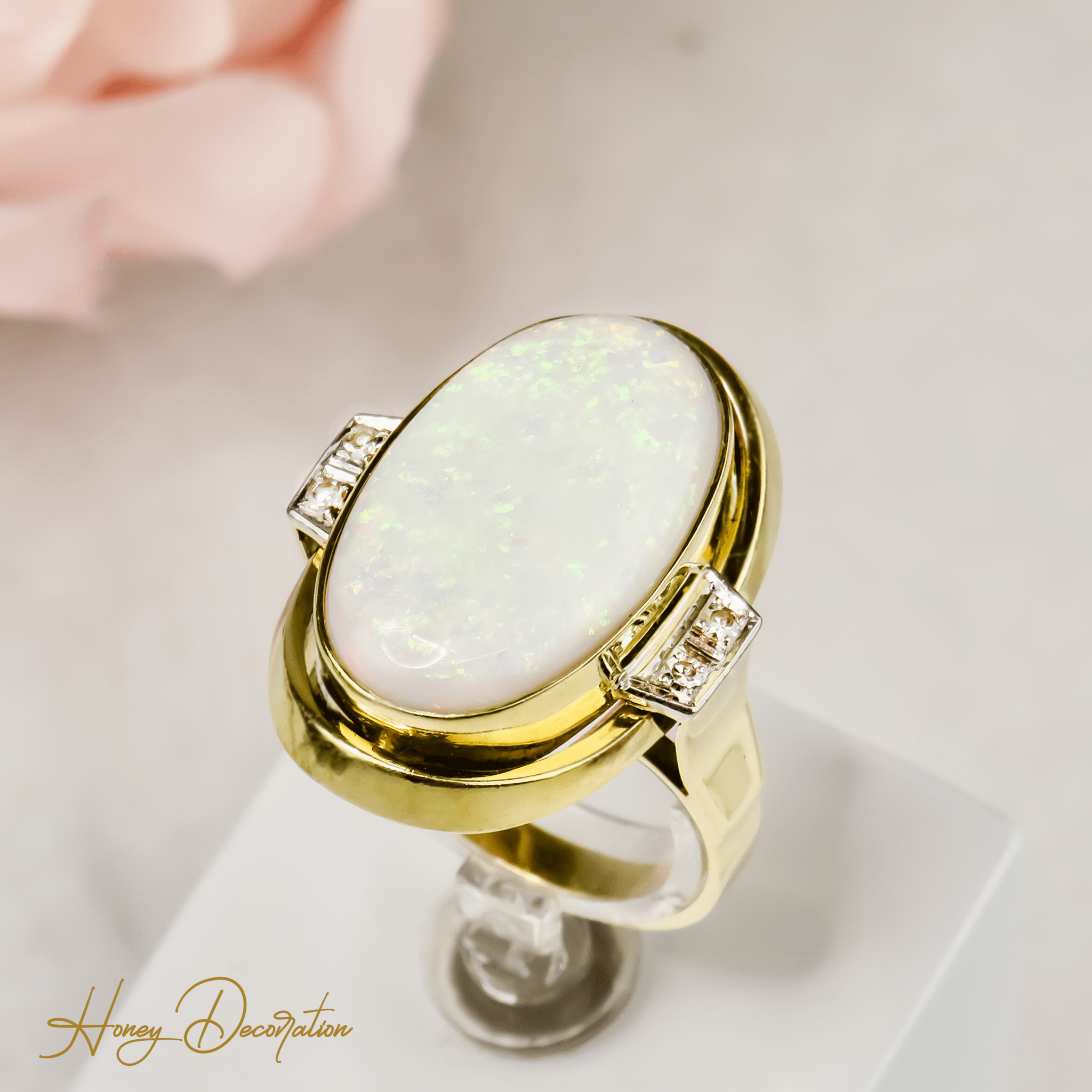 ✨ Prächtiger Vintage - Opalring aus den 1940ern – ein Cocktailring wie aus einem Filmklassiker - Honey Jewelry