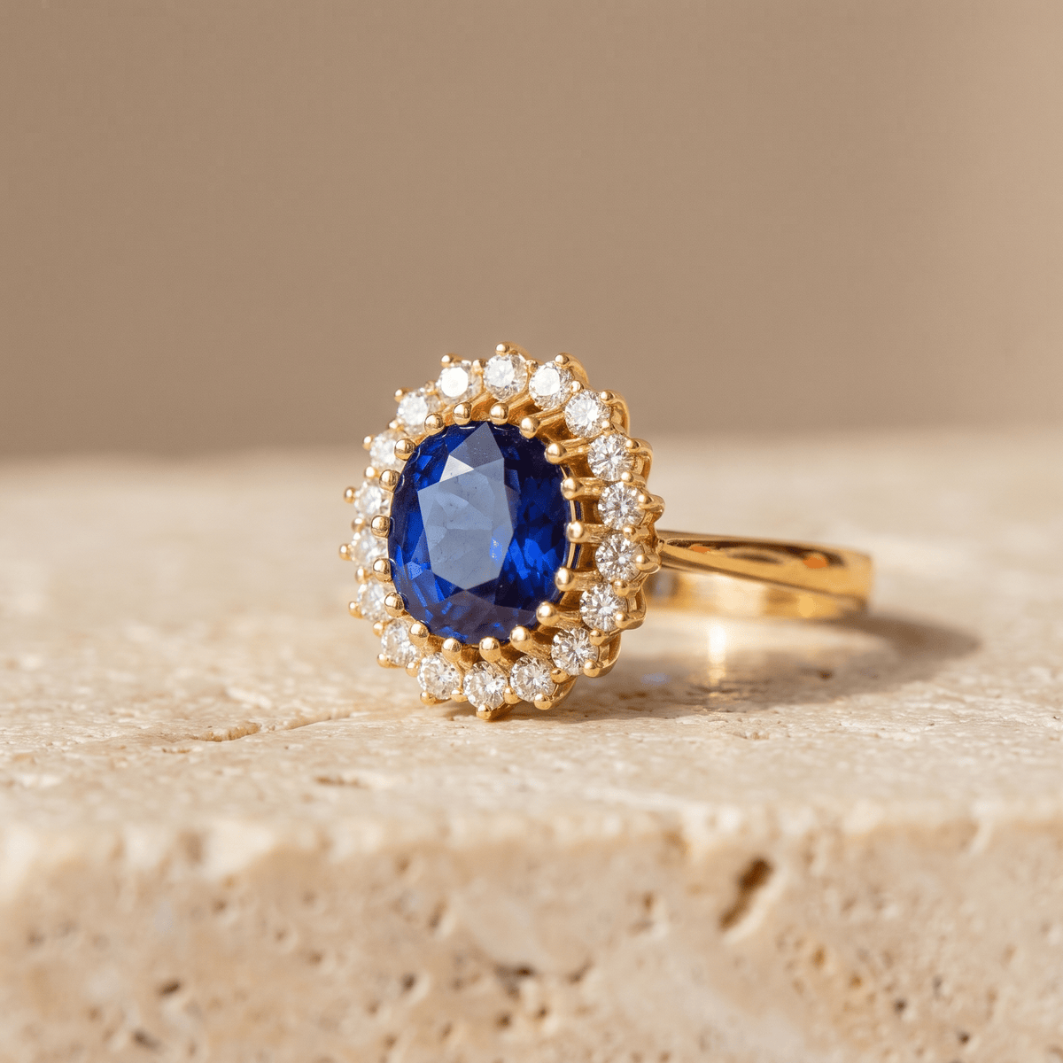 Saphir Entourage Ring aus 585 Gelbgold mit Diamanten - Honey Jewelry