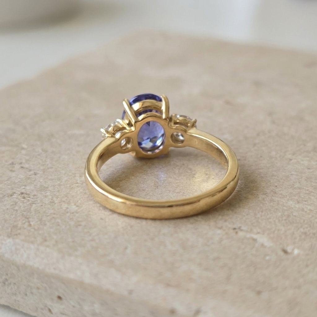 Tansanit-Diamant-Ring aus 585er Gelbgold