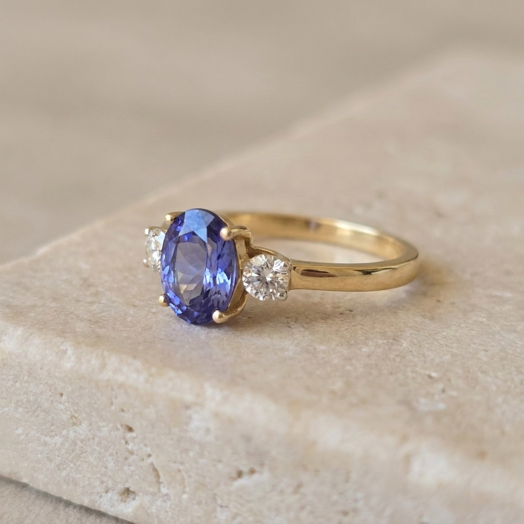 Tansanit-Diamant-Ring aus 585er Gelbgold