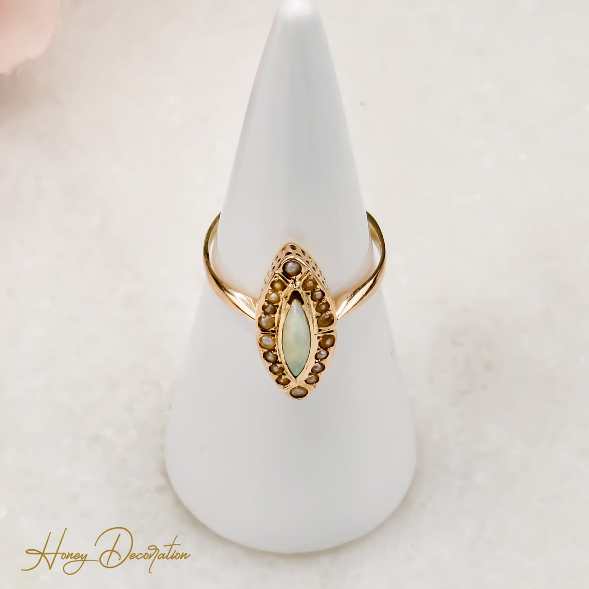 Viktorianischer Opal - Marquise - Ring aus 8K Gold - Honey Jewelry