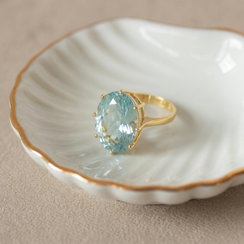 Vintage Aquamarin-Cocktailring aus 585er Gelbgold