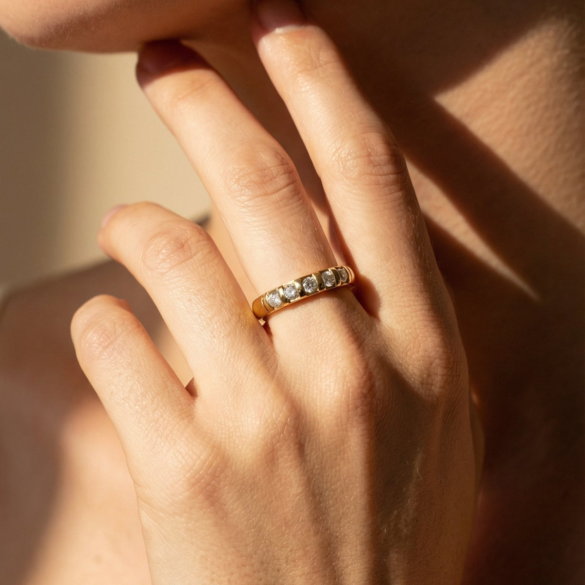 Vintage - Halb - Memory - Ring aus 14 Karat Gelbgold | 20. Jahrhundert - Honey Jewelry