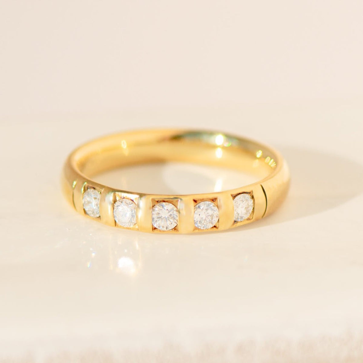 Vintage - Halb - Memory - Ring aus 14 Karat Gelbgold | 20. Jahrhundert - Honey Jewelry