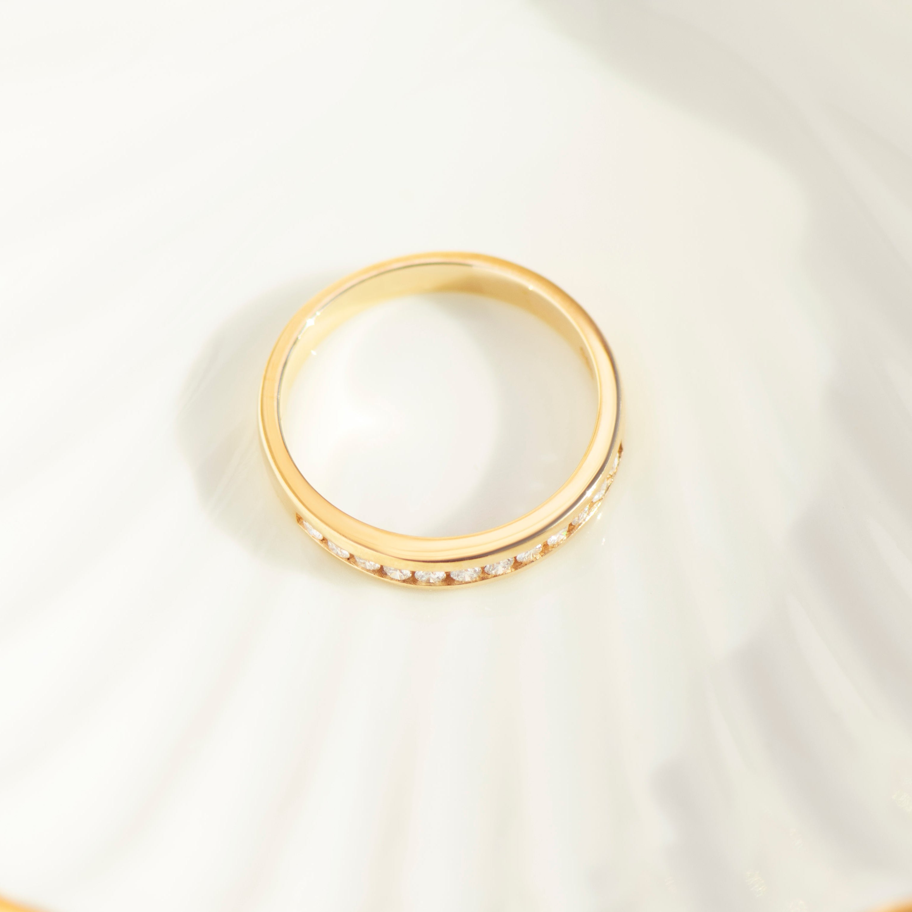 Vintage Halbmemory-Ring mit Diamanten aus 585er Gelbgold