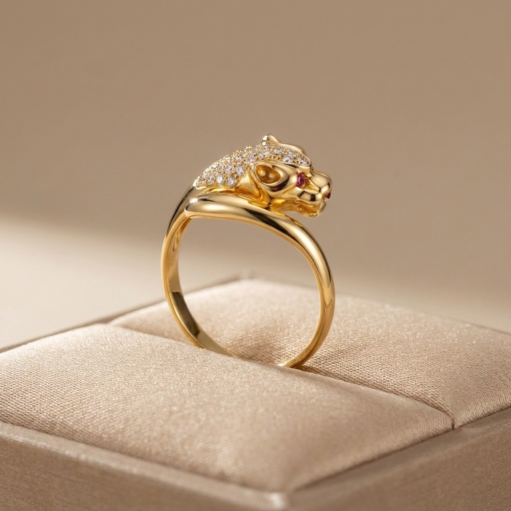 Vintage Leopardenring aus 585er Gelbgold