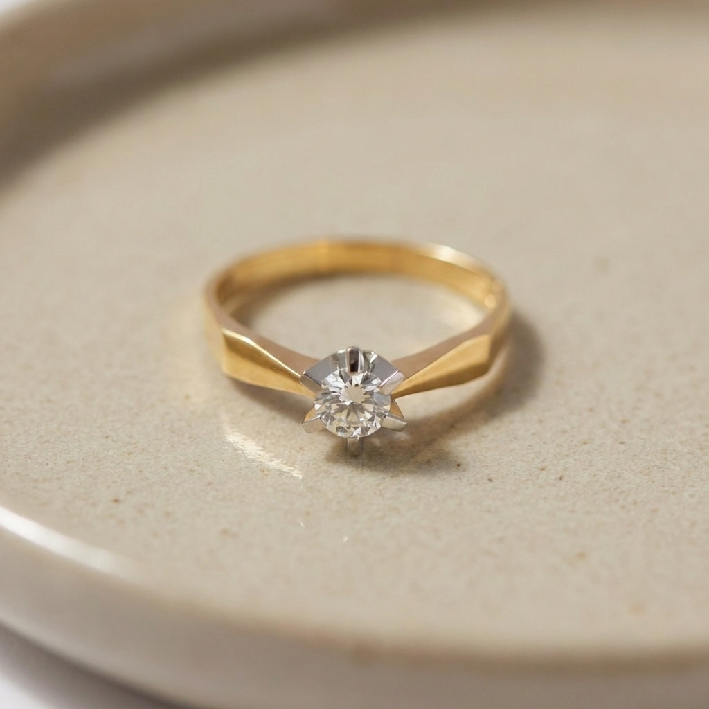Vintage Mid-Century Solitärring 14K Gold Diamant 0,50 ct