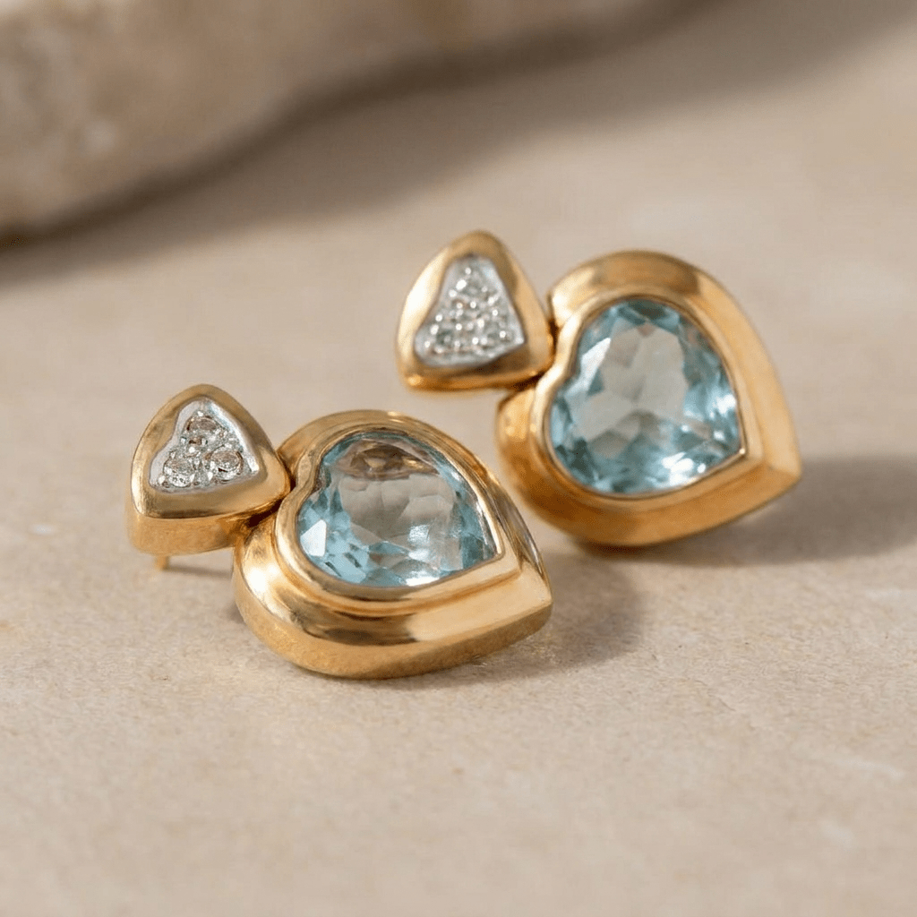 Vintage-Ohrringe aus 9 Karat Gelbgold mit Topas in Herzform - Honey Jewelry