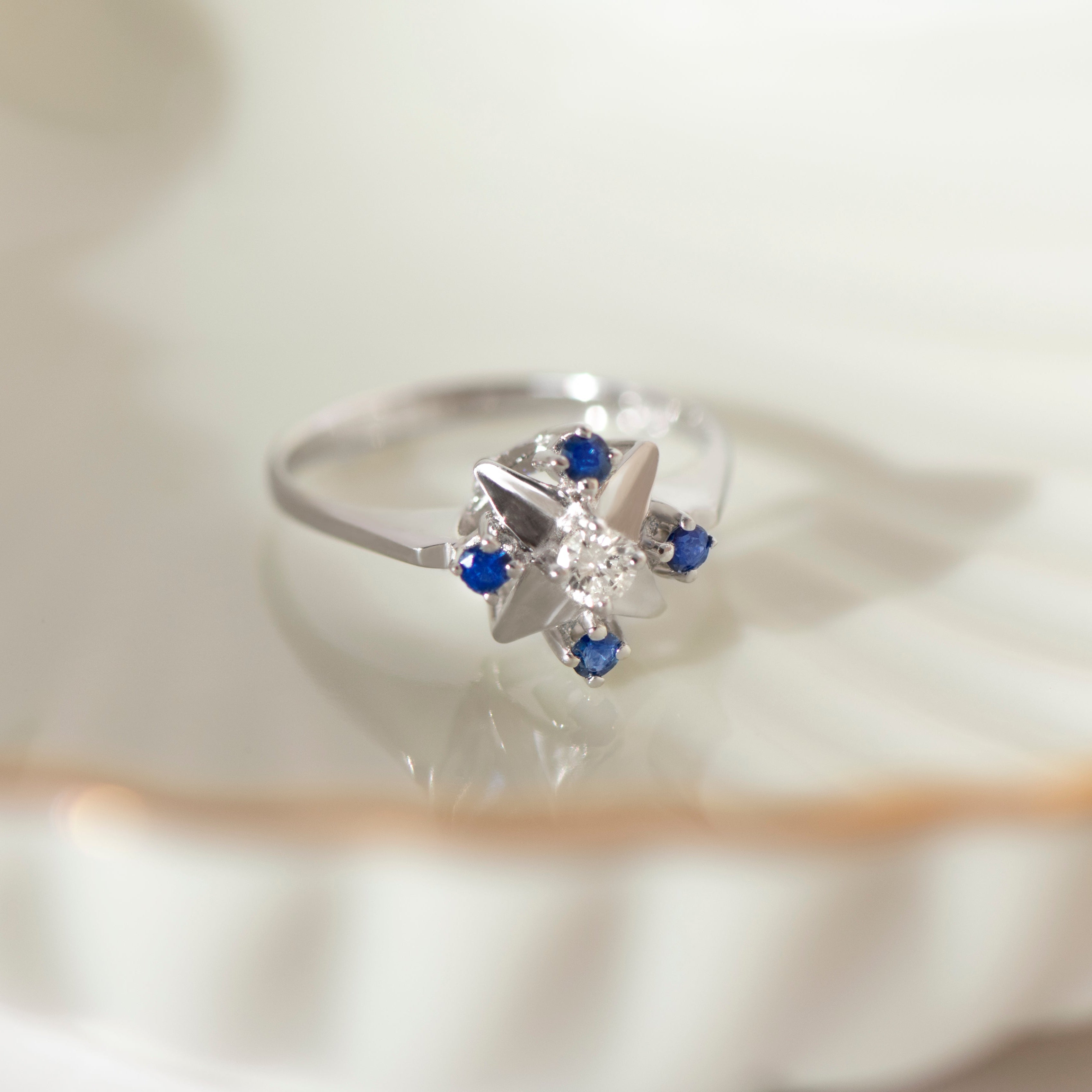 Vintage Saphir-Diamant-Ring aus 585er Weißgold