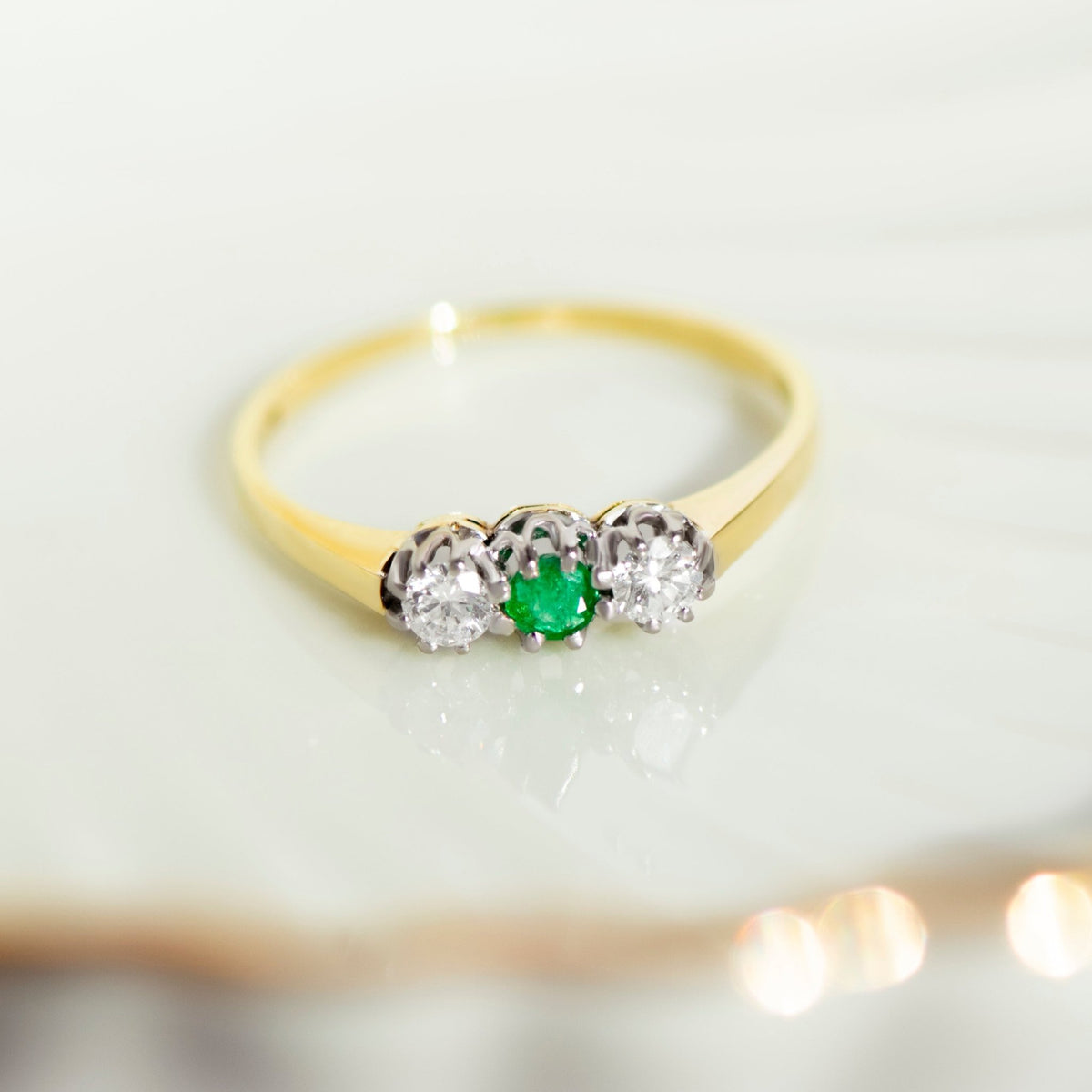 Vintage Smaragd Diamantring aus 585 Gelbgold - Honey Jewelry
