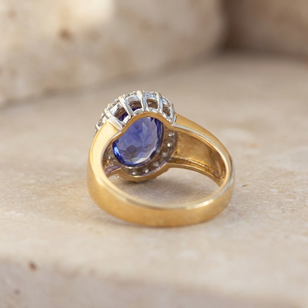Vintage Tansanit-Diamant-Ring aus 585er Gelbgold