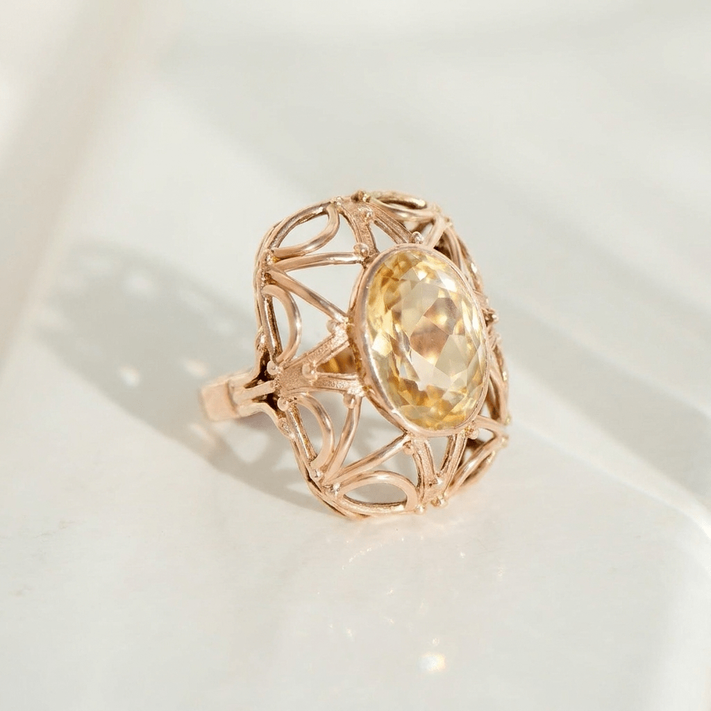 Antiker Citrin-Ring 8K Rotgold | Vintage Cocktailring 5 ct - Honey Jewelry
