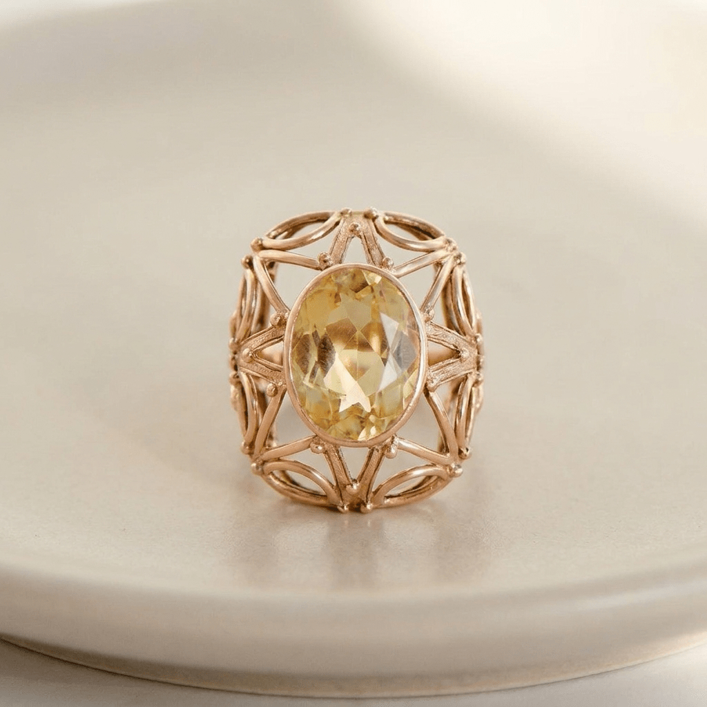 Antiker Citrin-Ring 8K Rotgold | Vintage Cocktailring 5 ct - Honey Jewelry