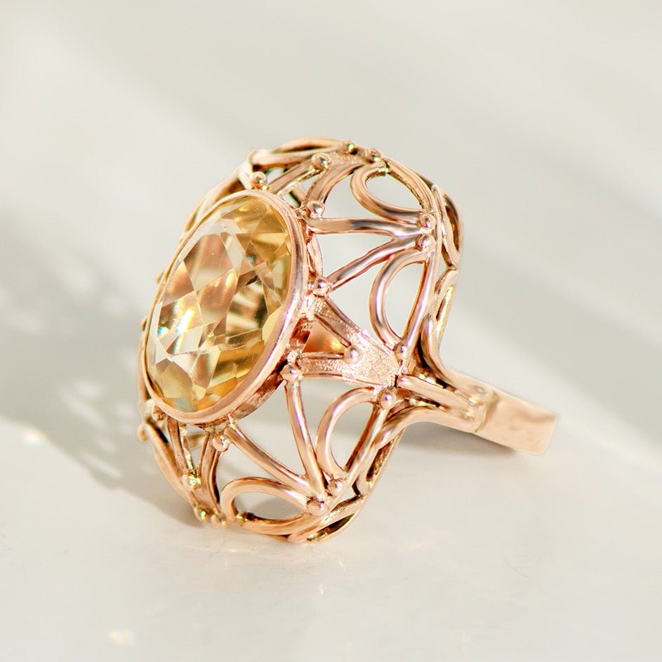 Antiker Citrin - Ring 8K Rotgold | Vintage Cocktailring 5 ct - Honey Jewelry