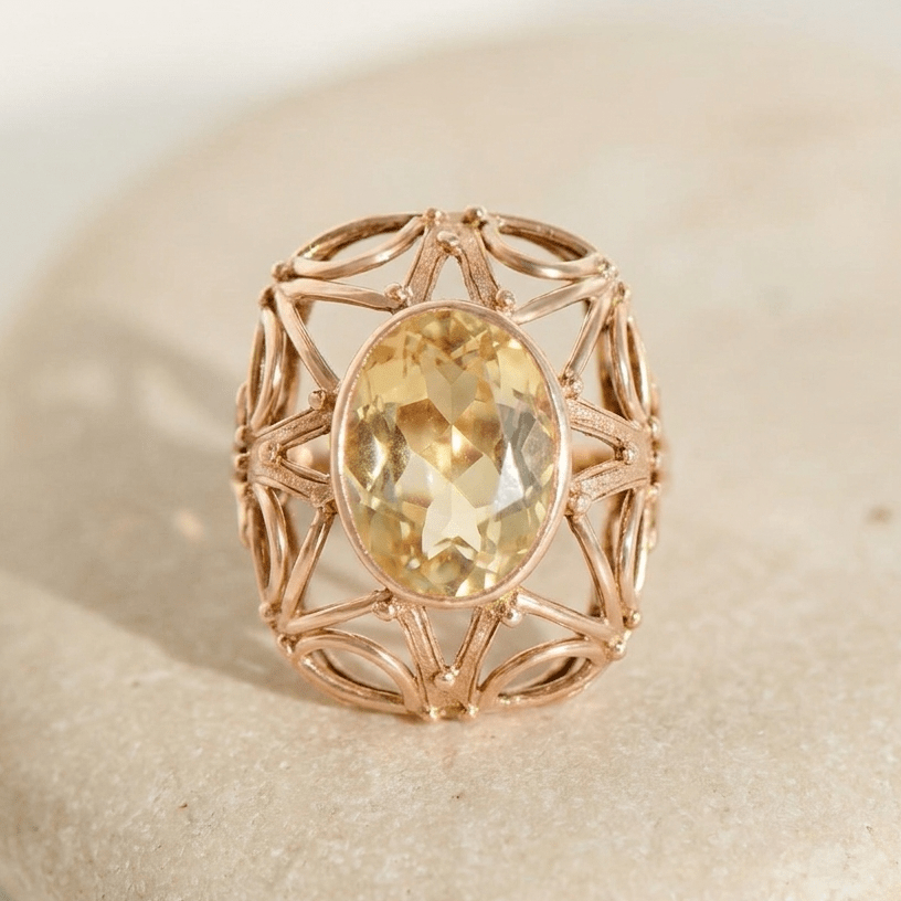 Antiker Citrin-Ring 8K Rotgold | Vintage Cocktailring 5 ct - Honey Jewelry