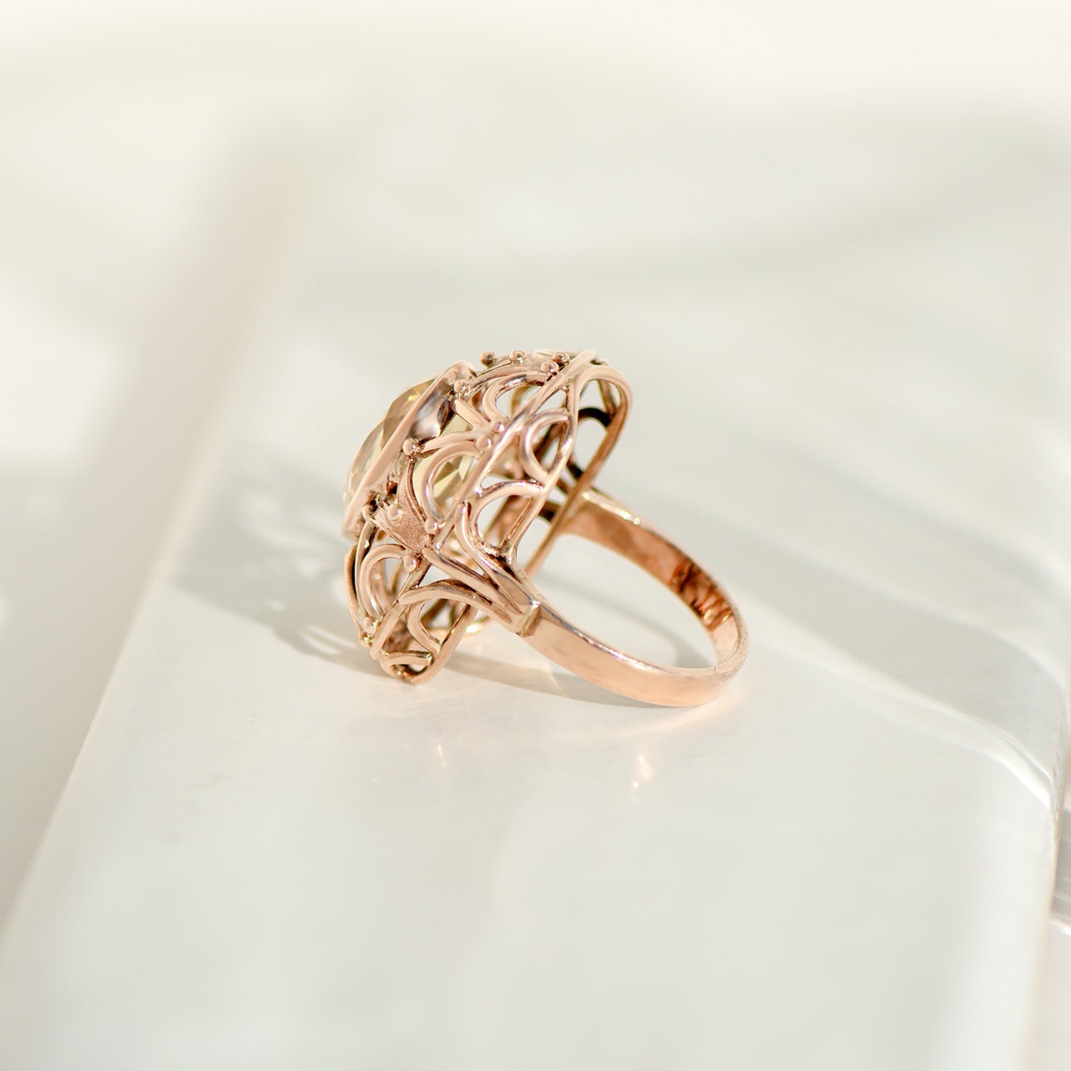 Antiker Citrin - Ring 8K Rotgold | Vintage Cocktailring 5 ct - Honey Jewelry