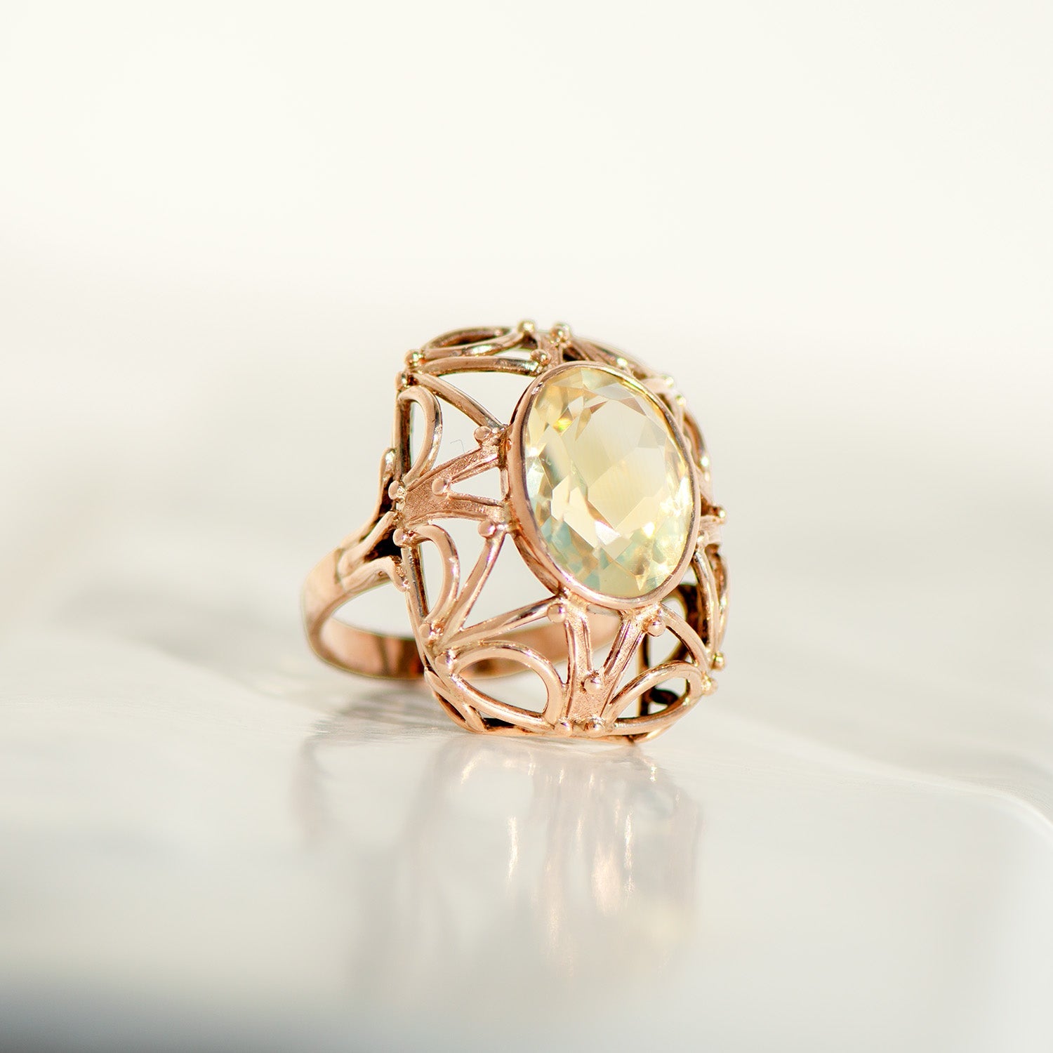 Antiker Citrin - Ring 8K Rotgold | Vintage Cocktailring 5 ct - Honey Jewelry