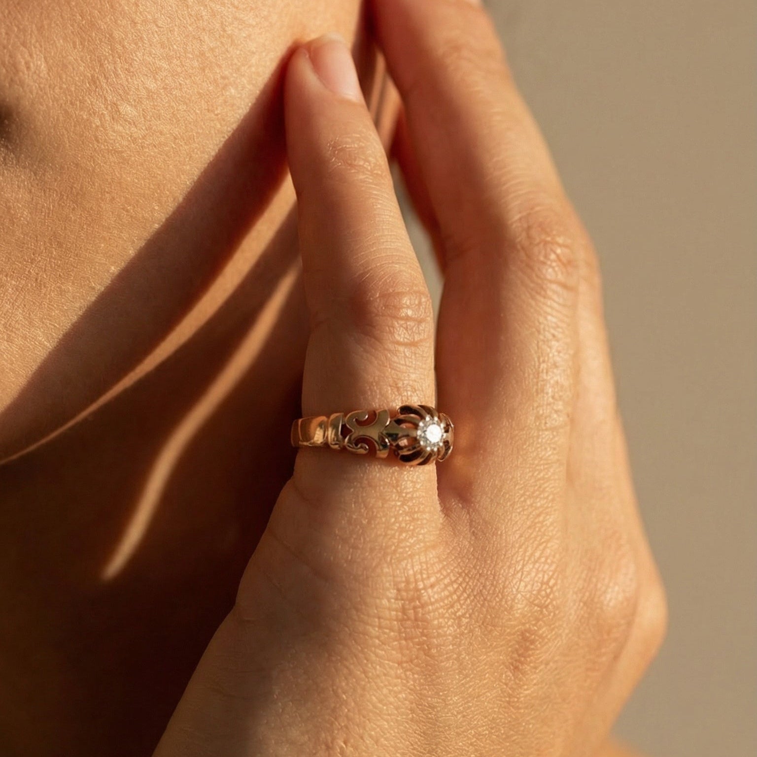 Antiker Solitärring aus 585 Roségold mit Altschliff - Diamant (0,13 ct) - Honey Jewelry