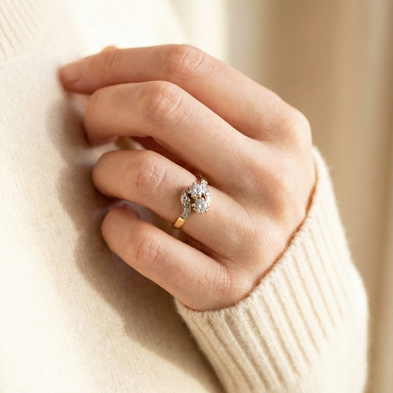 Antiker Toi - et - Moi Ring – 14K Gold 11 Diamanten - Honey Jewelry