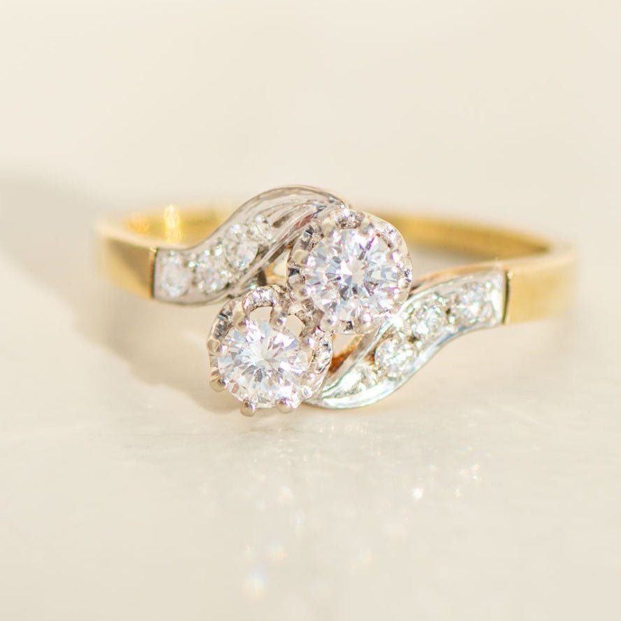 Antiker Toi - et - Moi Ring – 14K Gold 11 Diamanten - Honey Jewelry